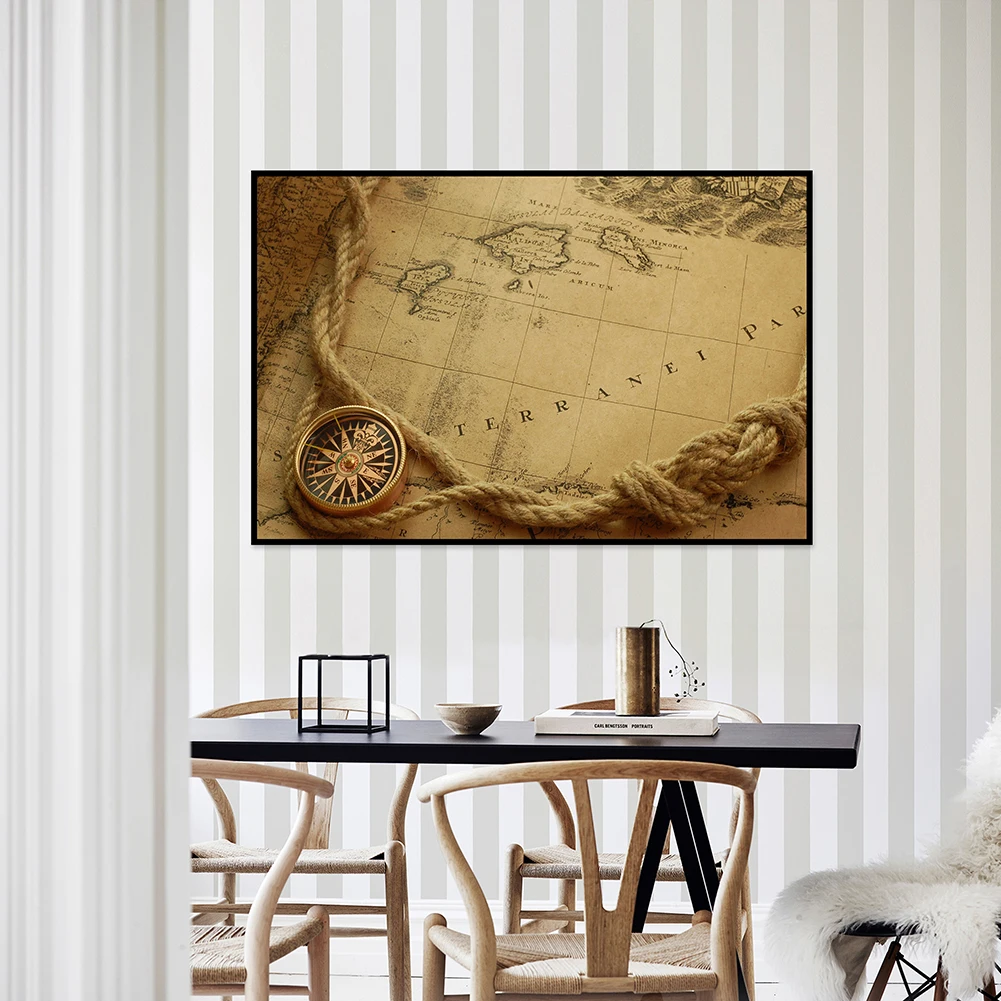 90*60cm Horizontal The World Retro Map Non-woven Thin Vinyl Painting Home Living Room School Office Decorative Hanging Picture