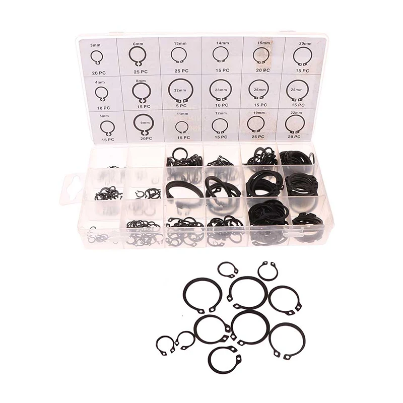 225/300 ชิ้น C ประเภทภายในวงแหวนคลิปยึด Snap Ring Assortment โลหะผสมเหล็กคลิปแหวนสําหรับรู Assortment ชุด, 18 ขนาด