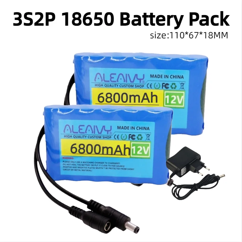 12V 6800mAh 3S2P 18650 Portable Battery With BMS - Ideal For Navigators, LED Lights, Speakers, CCTV & 12V Small Devices