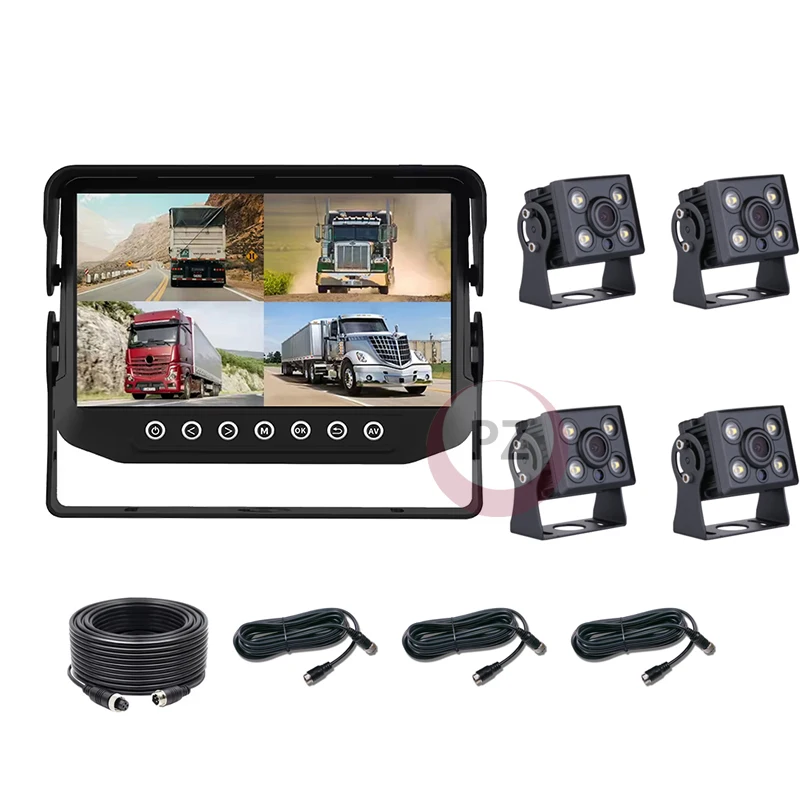 7 นิ้วกันน้ํารถกระจกมองหลังชุดสําหรับรถบรรทุก Quad หน้าจอ View Blind Zone จอแสดงผล 4 ย้อนกลับกล้องย้อนกลับ