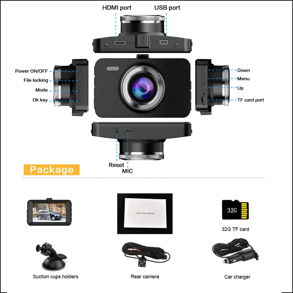 XUSHIDZ Q18PRO 1080P Dash Came Vehicle Camera Recorder Super Night Vision Ultra-Large Aperture Dual Car Camera DVR Dual-Channel