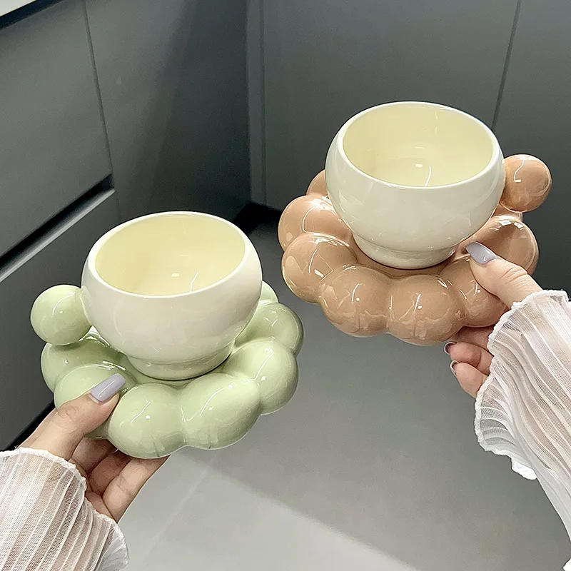 Ahunderjiaz-Luxury Ceramic Coffee Cup and Saucer Set, Cloud Shape, Kitchen, Restaurant Tabletop, Home Decoration, Gift for Kids