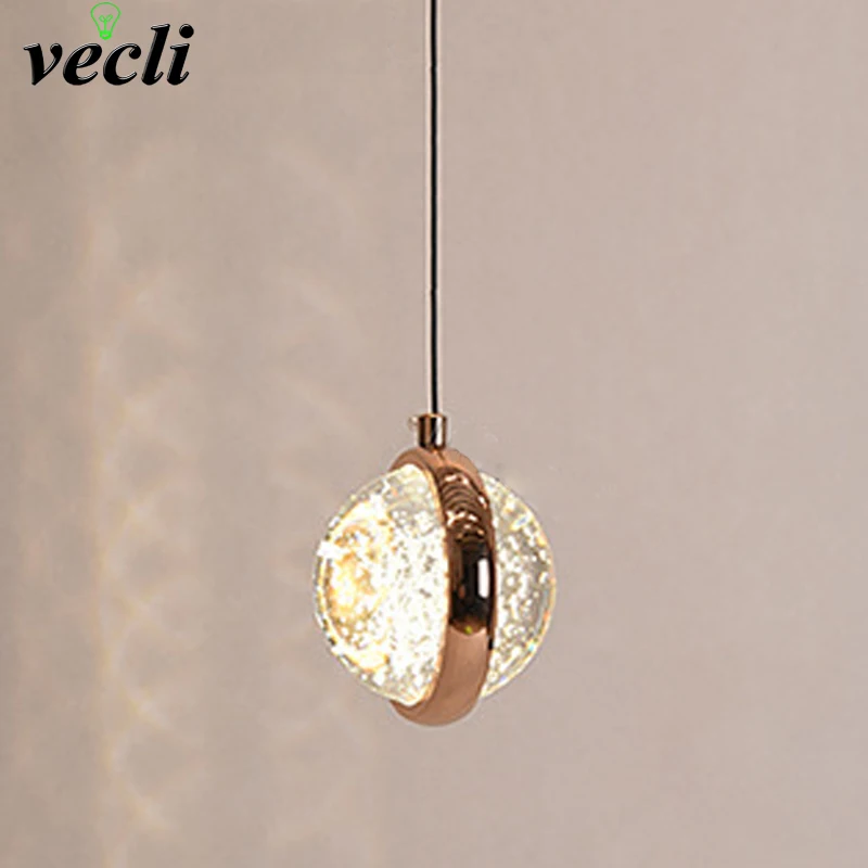 

French Gold Round Ball Crystal Hanging Pendant Light Modern Minimalist Luxury Bedside Lamp For Bedroom Lighting Decor
