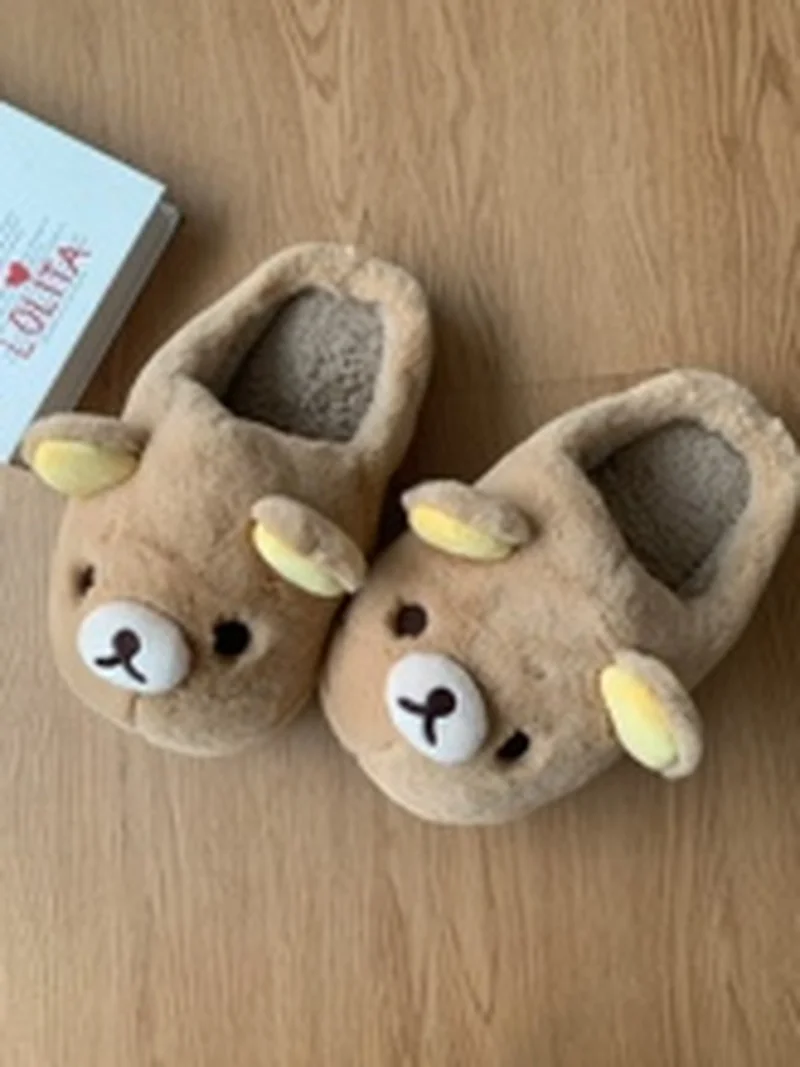شباشب قطنية من Rilakkuma للجنسين للشتاء للاستخدام الداخلي والخارجي يمكن ارتداؤها ومضادة للانزلاق أحذية قطنية دافئة بتصميم لطيف للرجال والنساء
