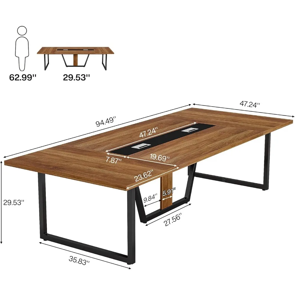 Table de conférence en bois, grande table de réunion, table de podcast, style américain, table d'entraînement, 94.49 L x 47.24 W x 29.53 H, 8 pieds