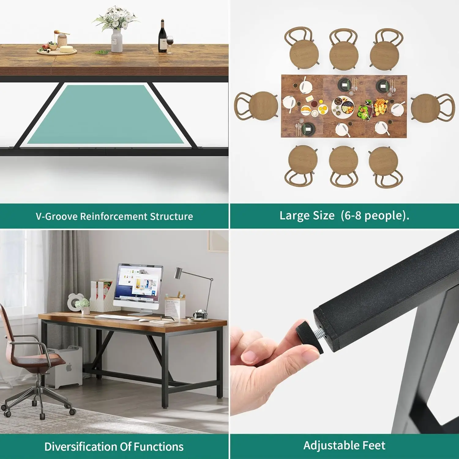 70.8 "Grote Keuken Eettafel Voor 6-8 Personen, Rustieke Bruine Boerderij Industriële Houtstijl Rechthoek Appartement Dinning