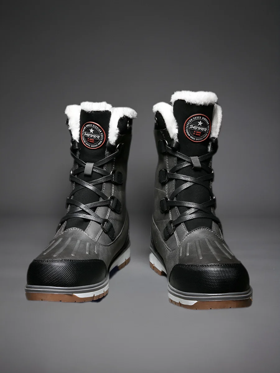 

Men's Outdoor Winter Snow Boots Anti-Slip High-Top Wool Leather Fur Inteated Comfortable Warm Casual round Toe Mid-Calf