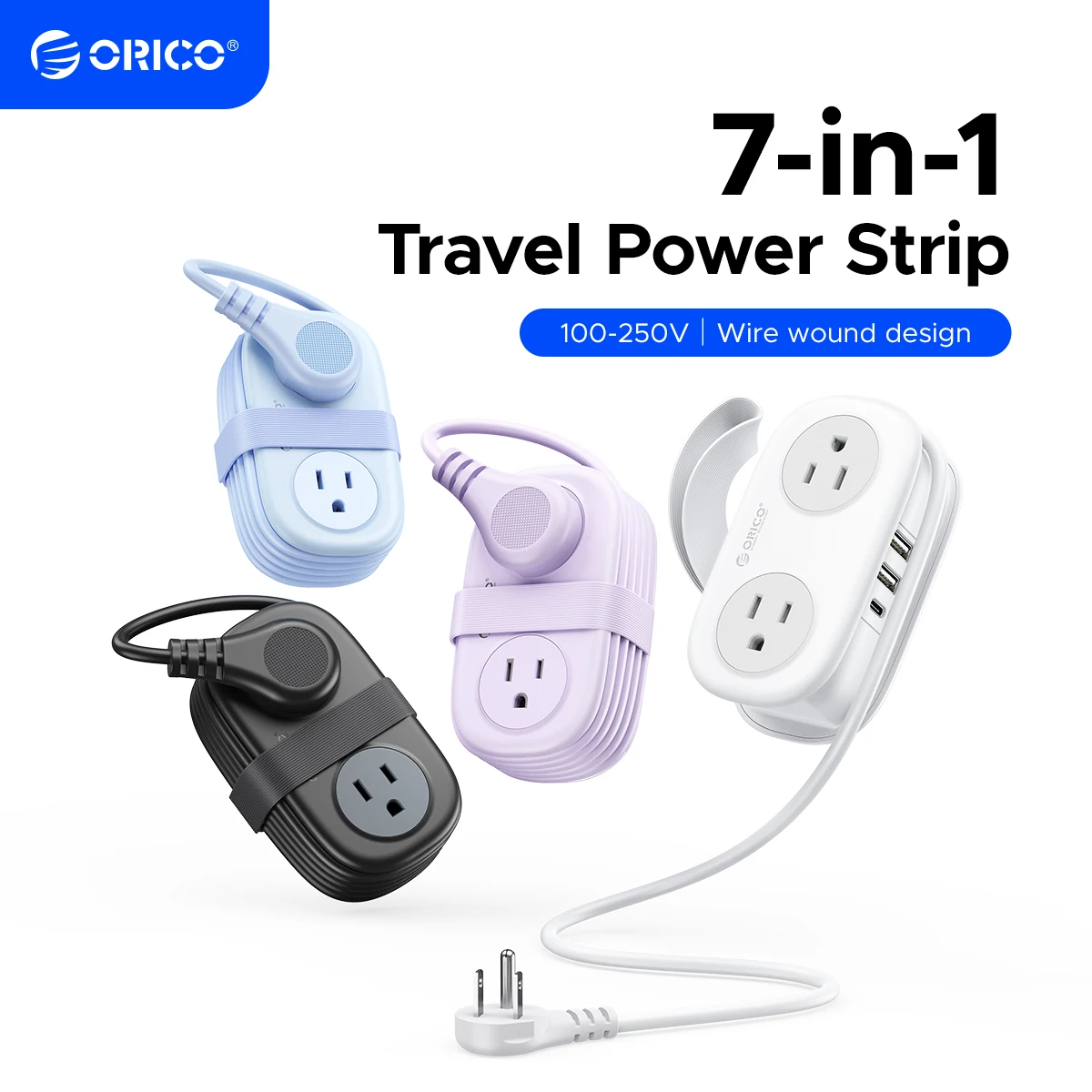 ORICO US Plug Power Strip 4AC 3USB Multi Socket Extension Cord Electrical Power Strip with USB Type C PD Fast Charging