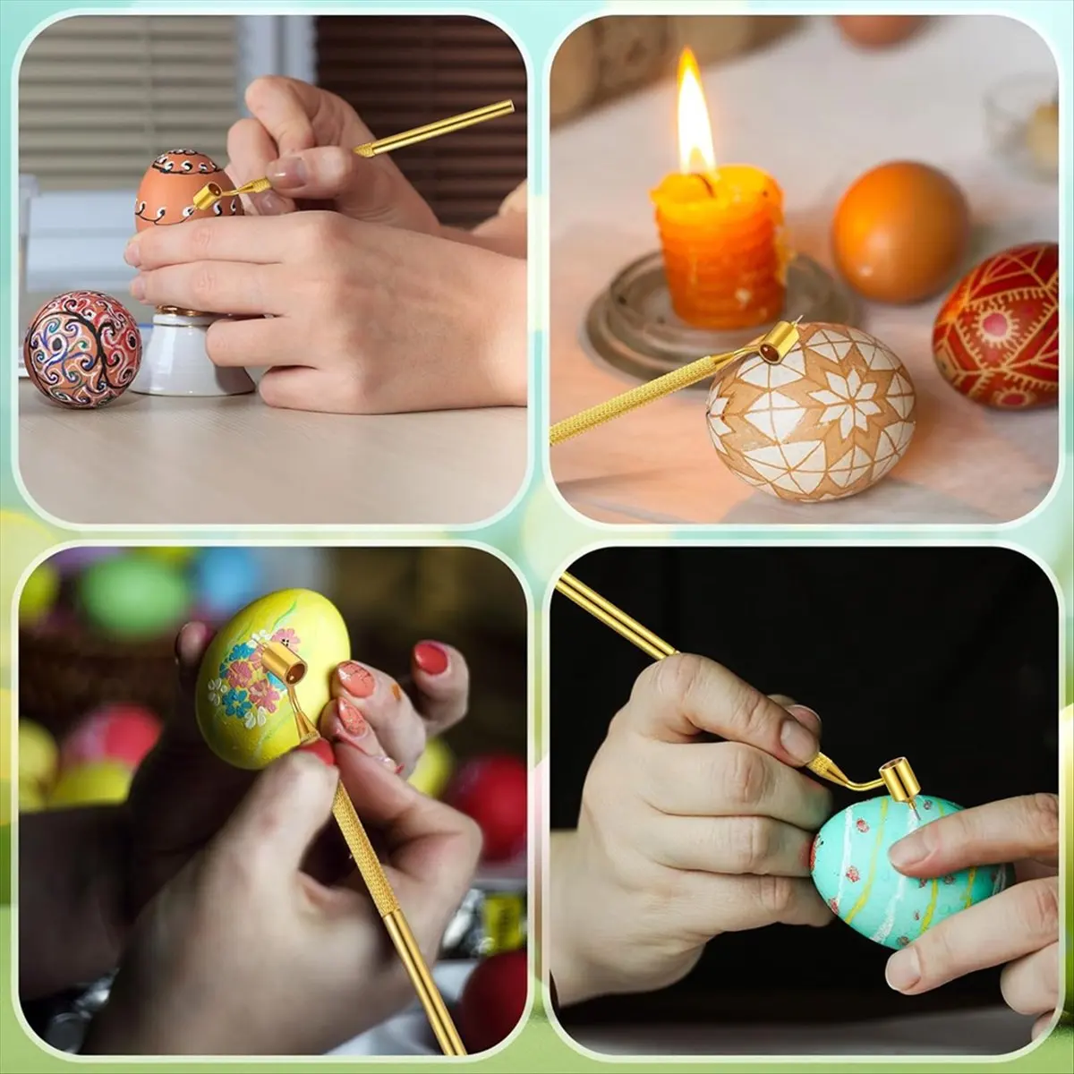 4 Pcs Pysanka Set Wax Drawing Pens for Egg 0.3 0.4 0.5 0.7 mm Medium Metal Hand Wax Pens for Pysanky Supplies &LICG