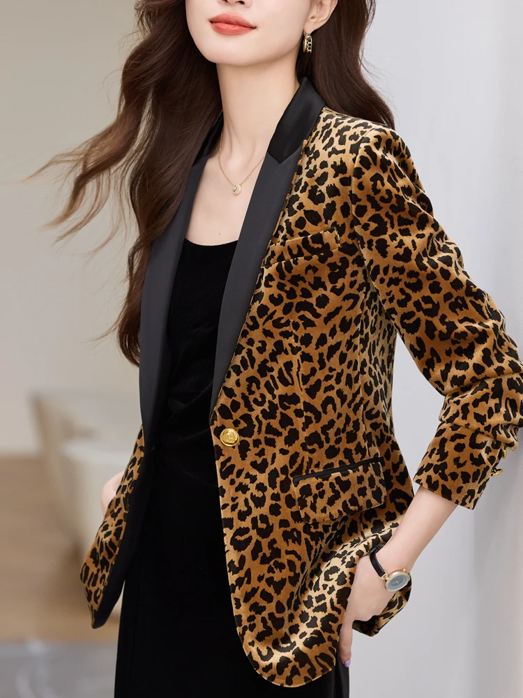 High Quality  New Leopard print coat for autumn winter Women Casual Blazer Jacket Loose Fashion Suit Jacket  Office Ladies Tops