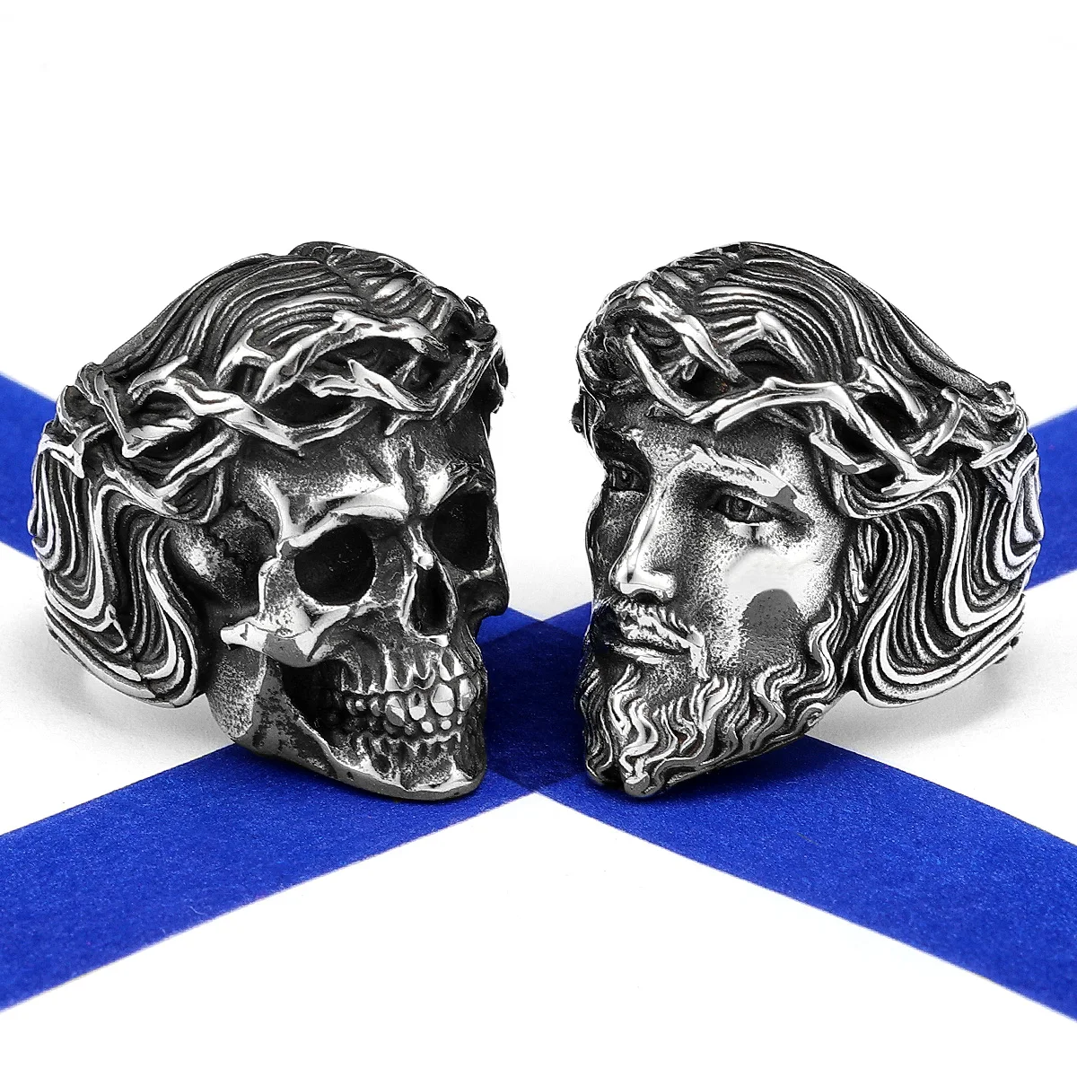 Religion Jesus Skull Stainless Steel Womens Mens Rings Punk