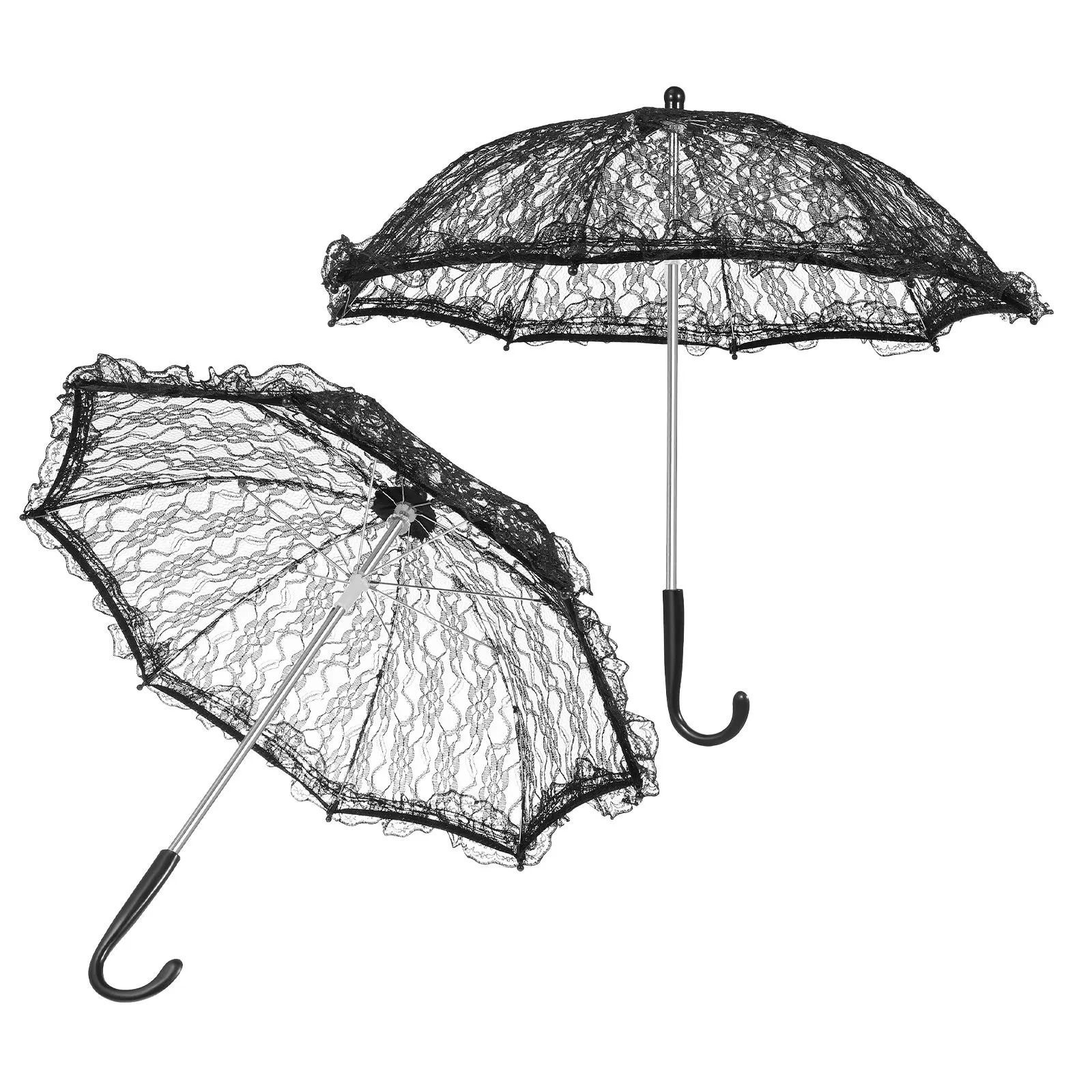 2Pcs Large Lace Parasol Elegant Embroidered Vintage Style Umbrella for Wedding Day Bridal Photoshoot Dance Prop Compact Folding
