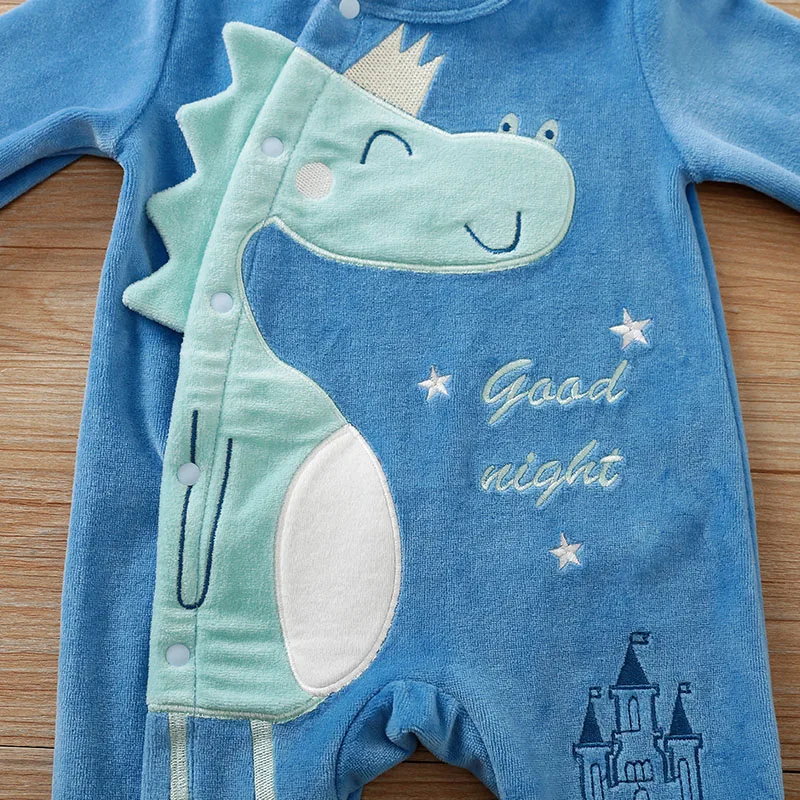 Baby Boy Girl Newborn Cute Cartoon Dinosaur Toddler Solid Color Contrasting Spring And Autumn Long Sleeved Jumpsuit