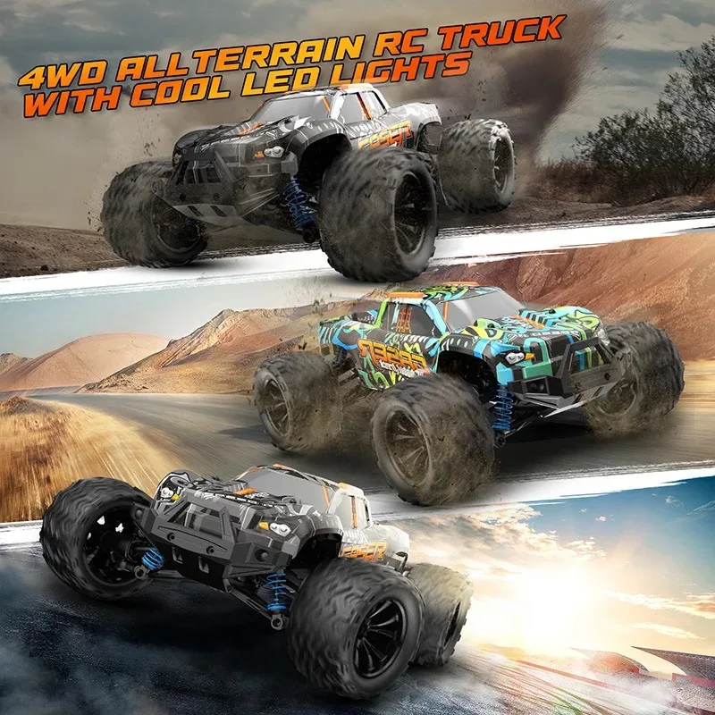 1:14スケール 4WD RCカー、防水リモコンオフロードトラック（大型タイヤ付き）、子供向け4x4高速モンスタークローラー