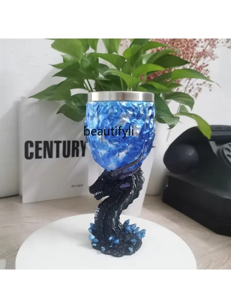 Peripheral Creative Retro German Beer Beer Mug Relief Cup Blue Dragon High Leg Bar Glass