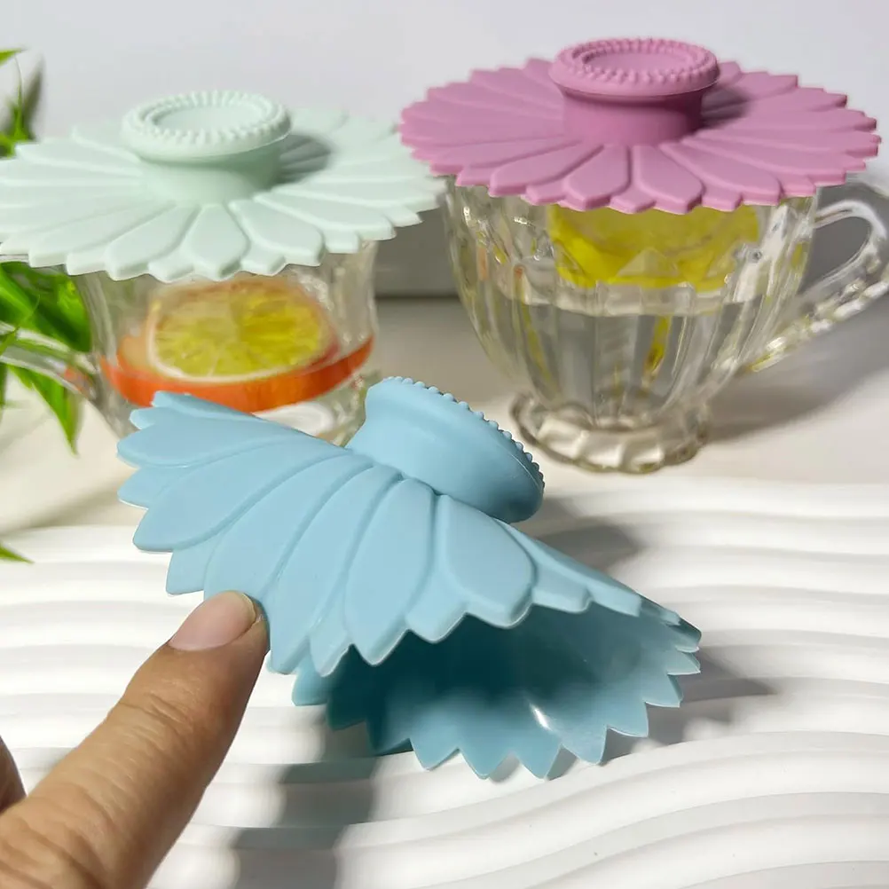 

3Pcs Silicone Cup Lid Cover Adorable Sunflower Reusable for Coffee Tea Cups Glass Travel mug drink spill proof clean dirt free