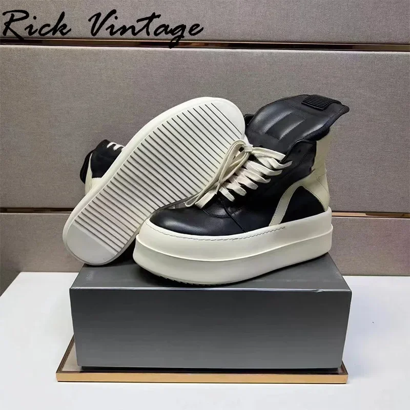 Rick Vintage mężczyźni kobiety wysokie buty na platformie skórzane sznurowane trampki gruba podeszwa 7cm czarne luksusowe buty designerskie Rick