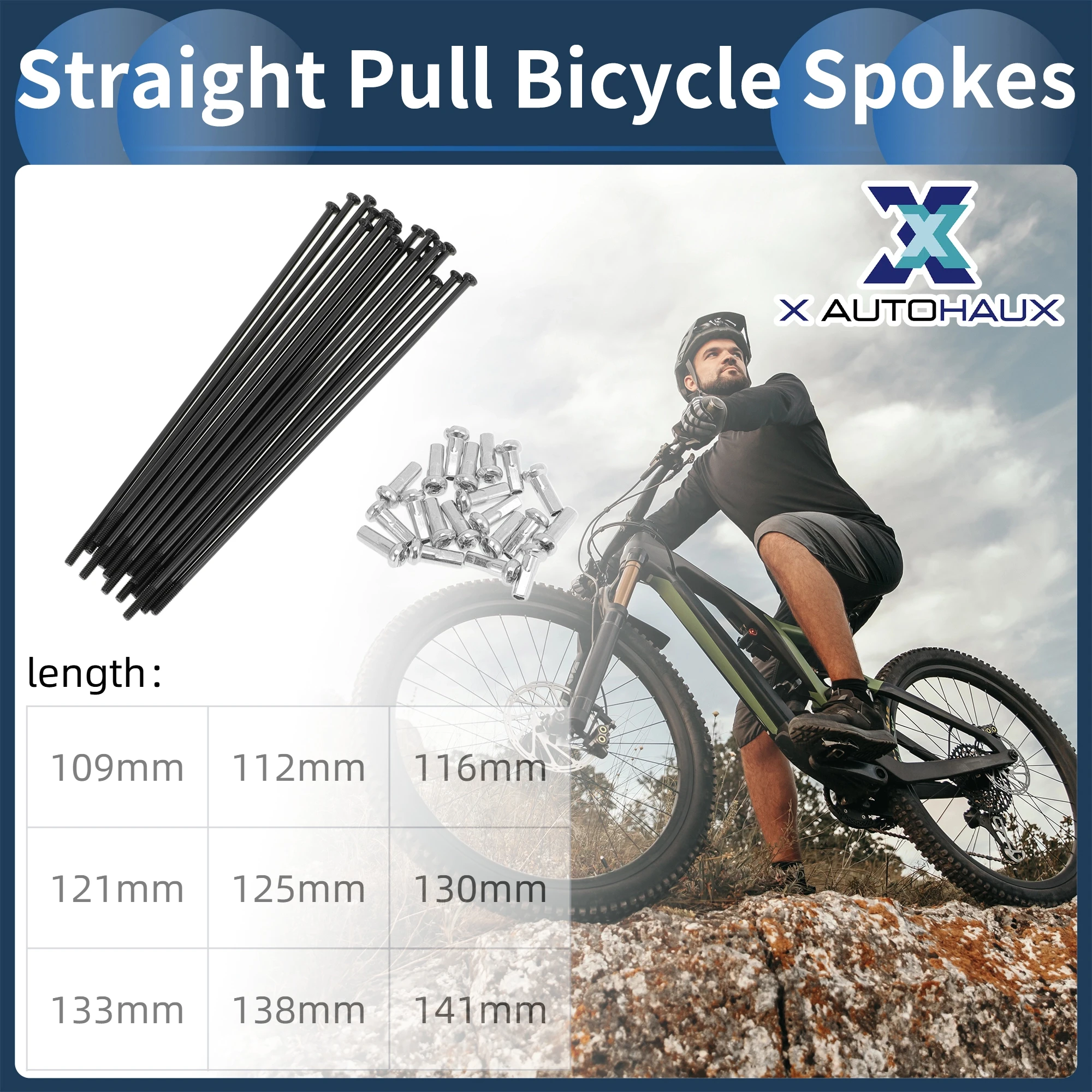 

X Autohaux 20 Set 14G Straight Pull Bike Wheel Spokes 109mm 112mm 116mm 121mm 125mm 130mm 133mm 138mm 141mm Carbon Steel Black