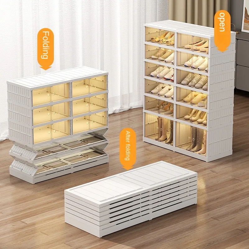 No need to install shoe box, transparent storage box, large-sized shoe cabinet, thickened multi-layer folding shoe rack