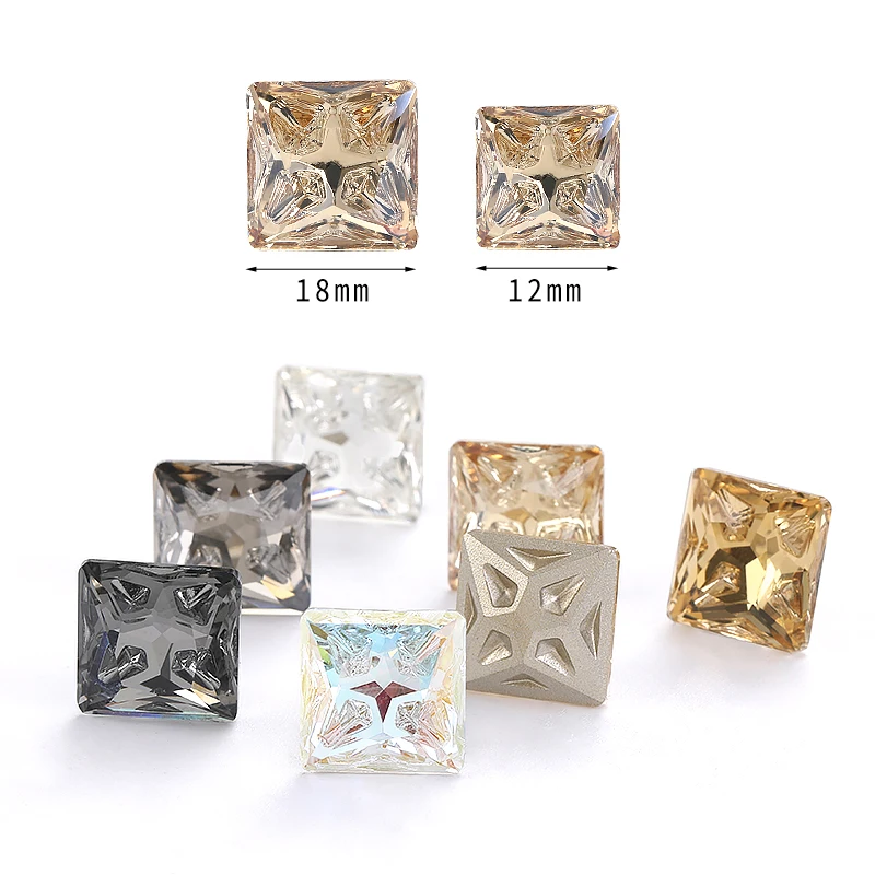 

12mm 18mm Square Glass Rhinestones For Arts and Crafts Loose Crystal Beeds for Wedding Dress and Clothing High Quality Stone