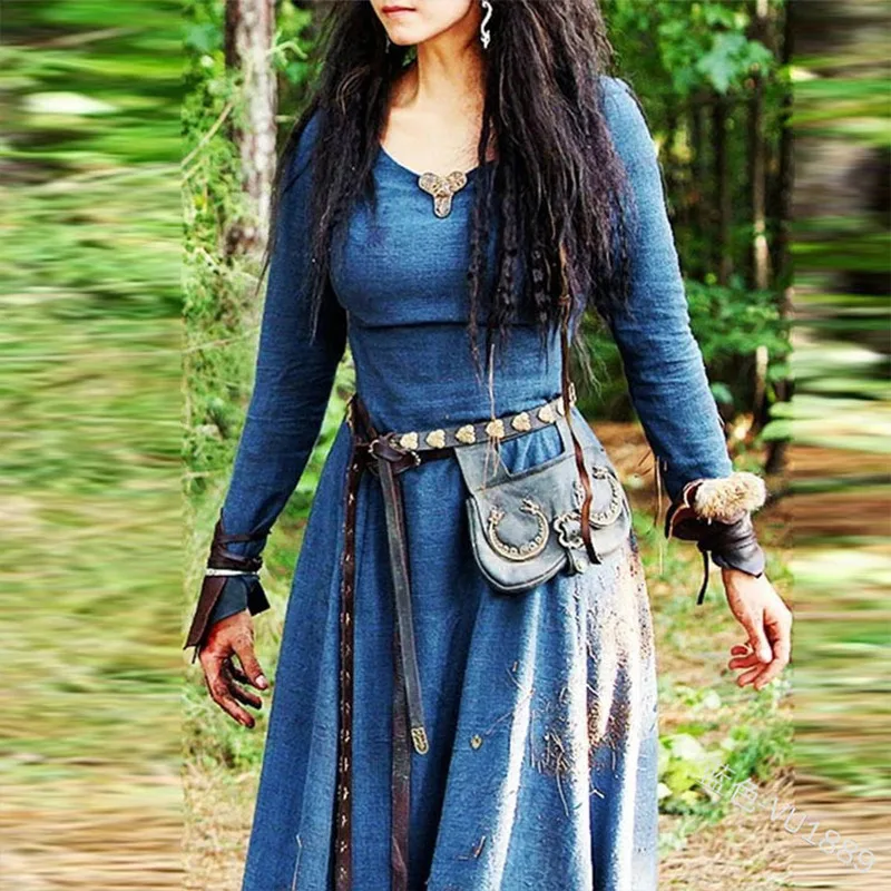 Vestido Maxi Medieval de manga comprida feminino, Veste Vintage, Élfico Fada, Renascença, Celta, Viking, Roupa Gótica, Fantasia Vestido de Baile