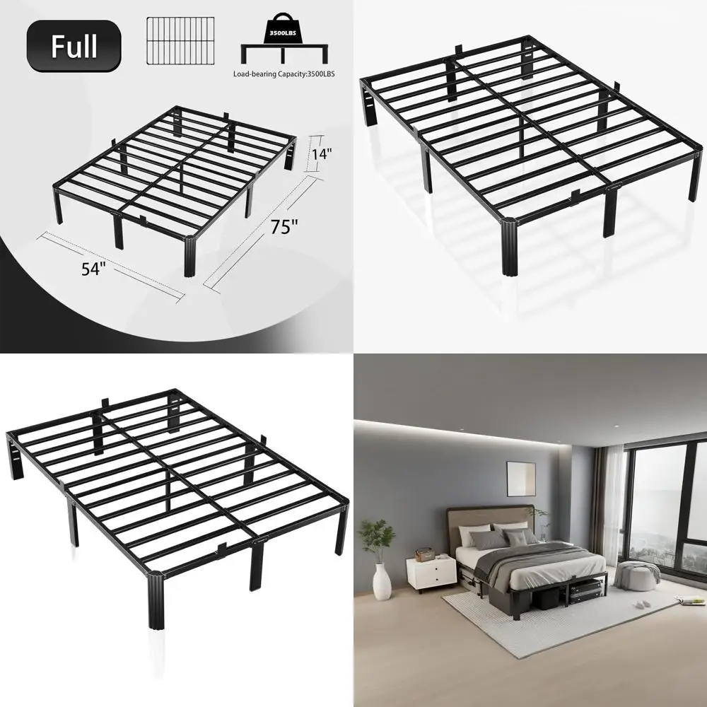 

14 Heavy-Duty Metal Bed Frame - 3500 lbs Capacity, Noise-Free, Mattress Retainer, Headboard-Friendly, No Box Spring, Easy Assemb