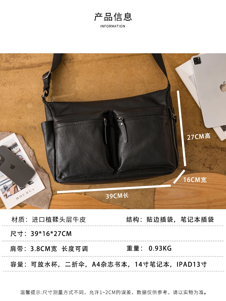 PNDME casua sports luxury genuine leather men's shoulder bag outdoor travel designer handmade cow leather black crossbody bag