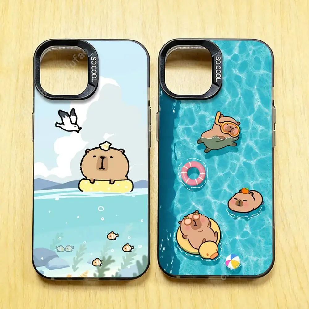 

Summer Swimming Capybara Phone Case for iPhone 17 16 15 Max Mini 14 13 Pro Plus 12 11 X XS Air IMD Cover
