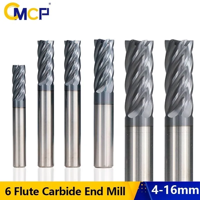 

CMCP CNC Router Bit 6 Flute Milling Cutter 4-16mm Carbide End Mill TiAIN Coated HRC55 CNC Machining Milling Tools