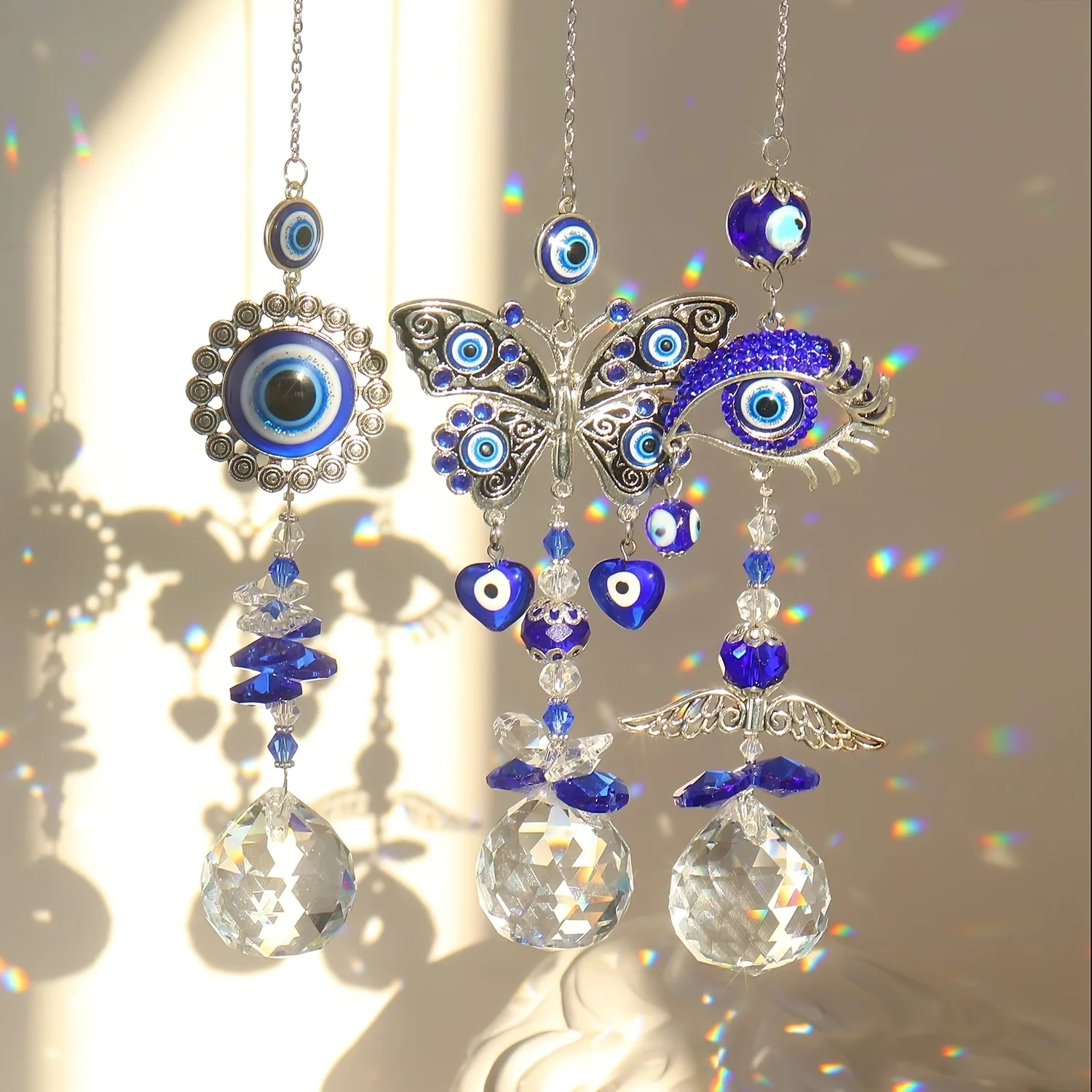 

1pcs Evil Eye Suncatchers with Crystal Prism Balls for Window Hanging Sun Catcher Decor Blue Eyes Suncatcher Rainbow Maker Penda