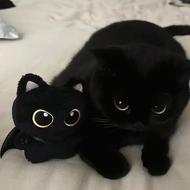 Cute Black Cat Plush Toy Keychain Cartoon Kitten Soft Stuffed Doll Pendant Car Key Ring Backpack Bag Decor Kid Gift