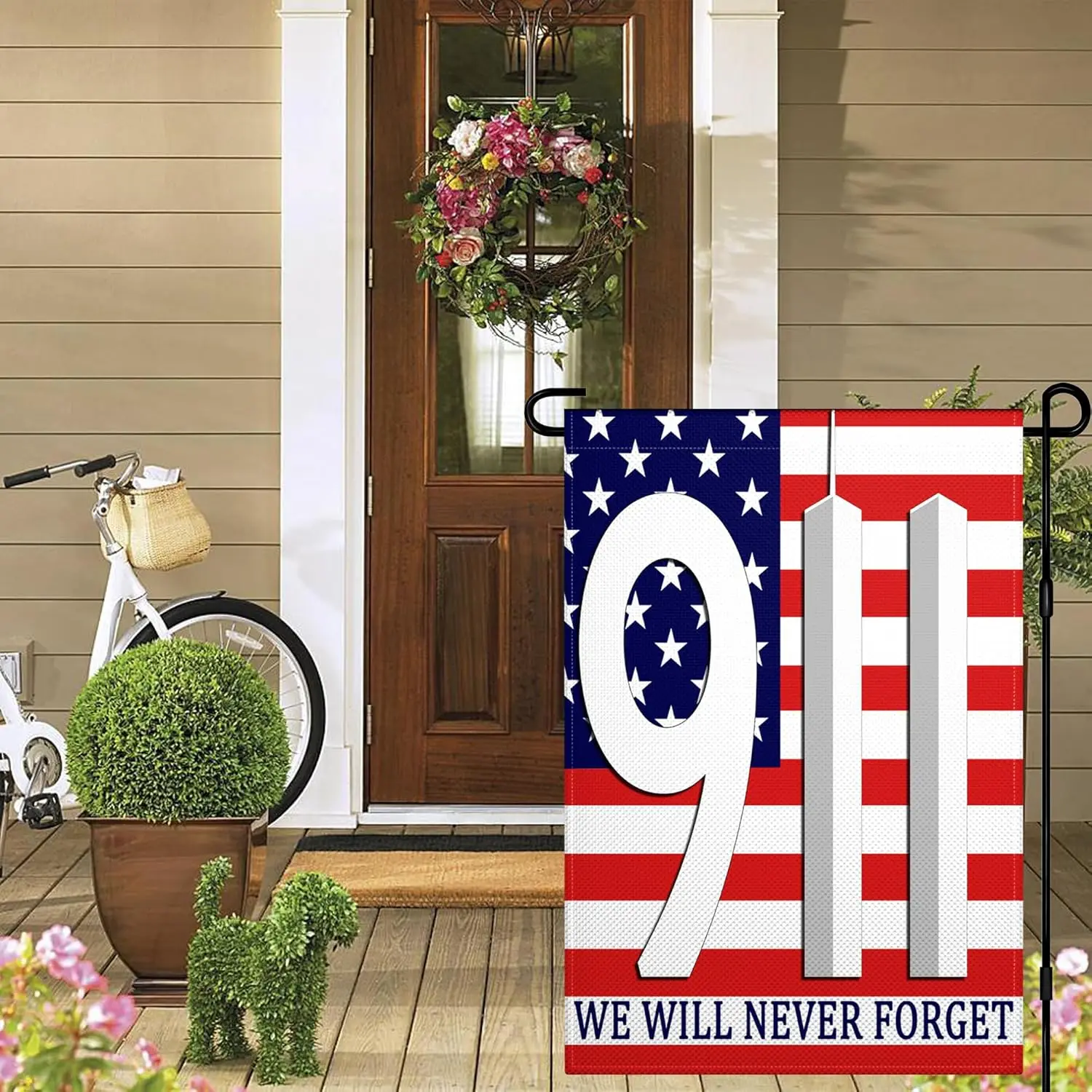 911 Garden Flag 12x18 Inch We Will Never Forget Garden Flag 3 Ply Polyester 9/11 Memorial Flags for Outdoor Indoor House Out WWP