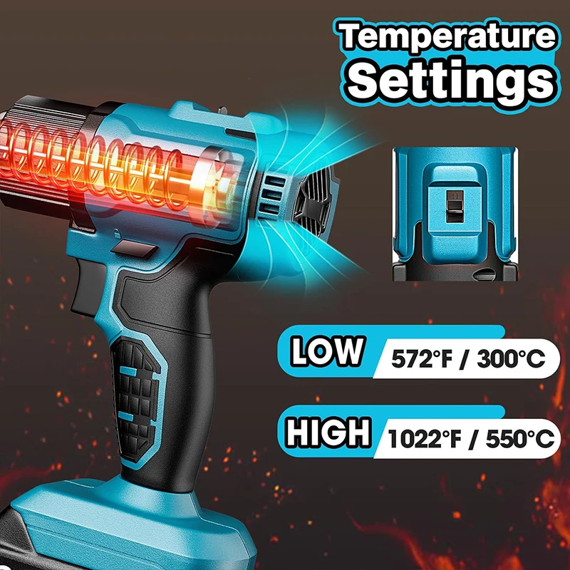 Electric Cordless Heat Gun Variable Temperature Control Hot Air Gun With LCD Digital Display For Shrink PVC Tubing/Crafts Resin