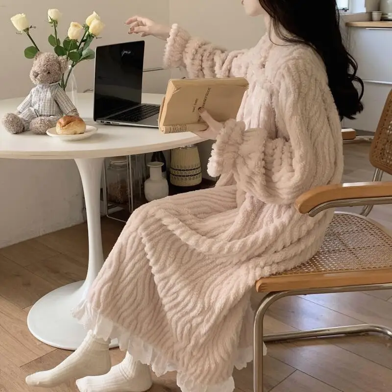 

Женская одежда, милые милые пижамы на флисовой подкладке, утепленная зимняя домашняя одежда, пижамный комплект, хит-продукт, удобный модный халат