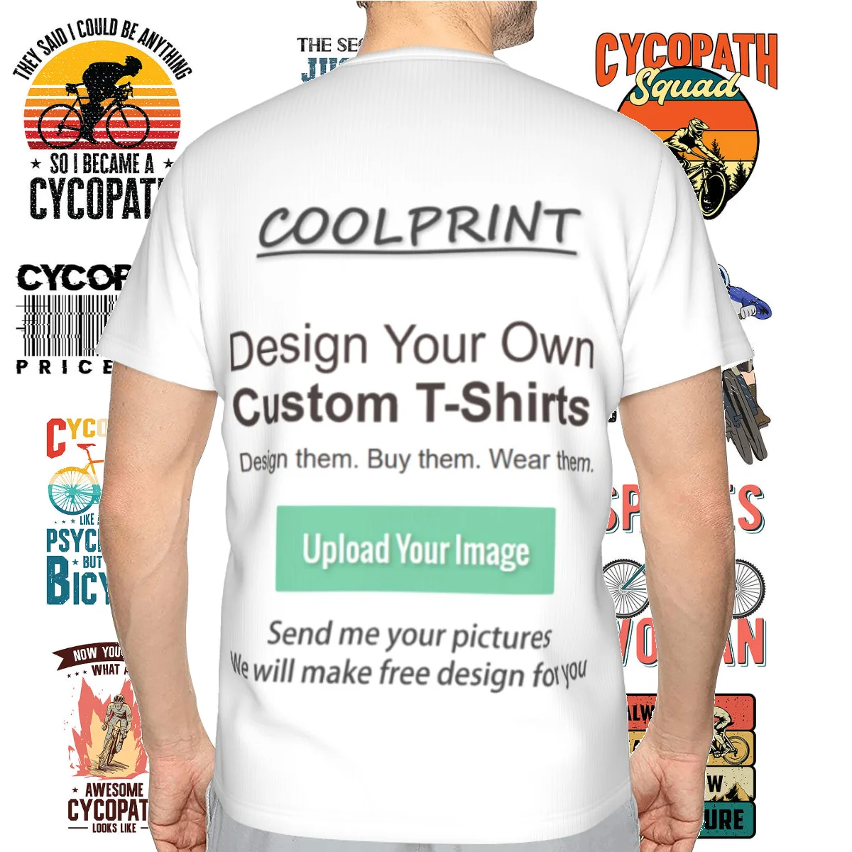 CoolPrint Mens Custom T-Shirts Personalized T-Shirts  Bicycle Cycling Ride Bike T-Shirts Text DIY Customized Printed Tee