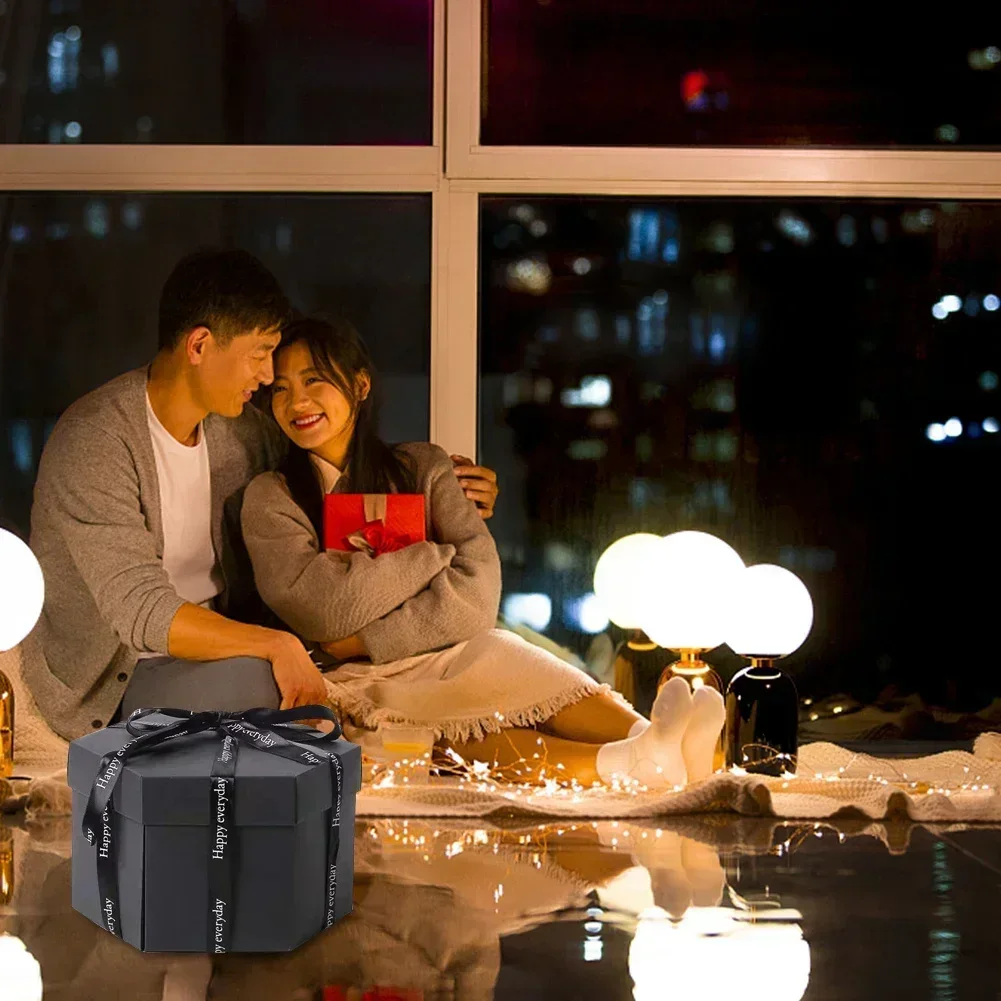 Multi-layer Hexagonal Explosion Box with Photo Album Surprise Explosive Box Creative Handmade for Valentine Day Wedding Proposal