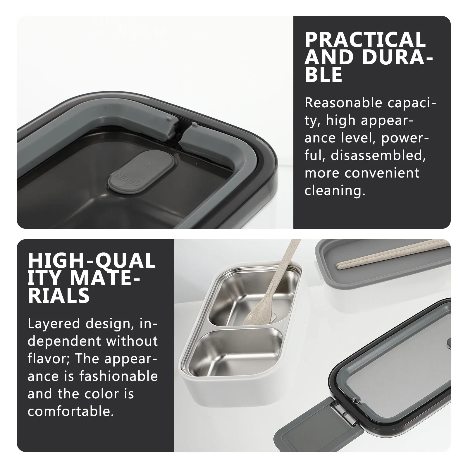 

Double Layer Lunch Box 304 Stainless Steel PP Material Leakproof Soup Container Fresh Food Storage Case Kitchen School