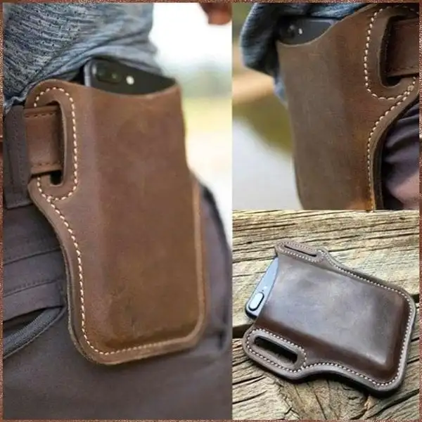 Leather Cell Phone Holster Bag Men Universal Case Waist Bag Sheath with Belt Loop for iPhone Samsung Huawei MI Redmi VIVO OPPO