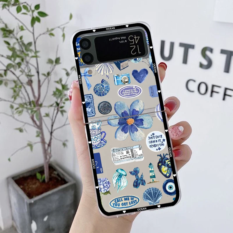 Blaue Ozean-Tiermuster-Handyhülle für Samsung Galaxy Z Flip 6 ZFlip 5 Harte Faltbare Schutzhülle für Samsung ZFlip 4 3 7 Shell Fundas – Detail 2