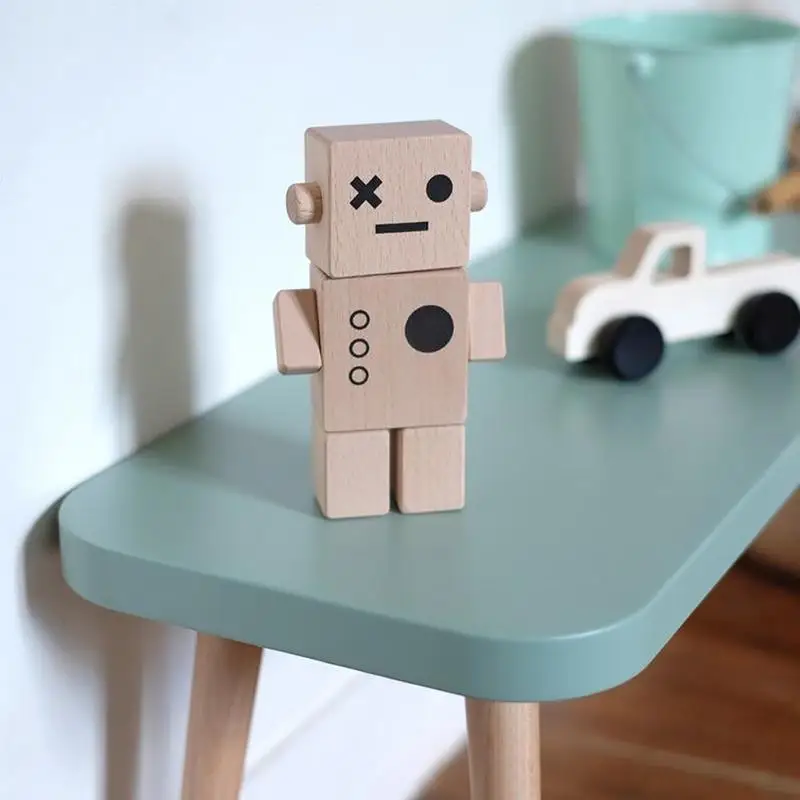 Blok Robot kayu, figur aksi menggemaskan bersama mainan kreativitas yang dapat disesuaikan untuk anak-anak tokoh aksi menggemaskan, Fidget kayu