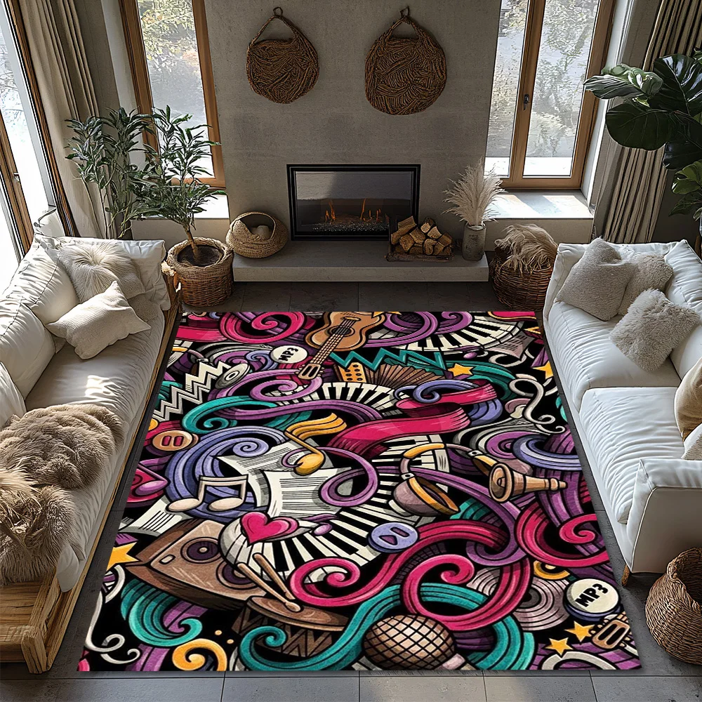 뮤지컬 노트 러브 프린트 러그, 핑크 퍼플 블루 예술적 - Home Textiles Notes 리뷰 및 가격