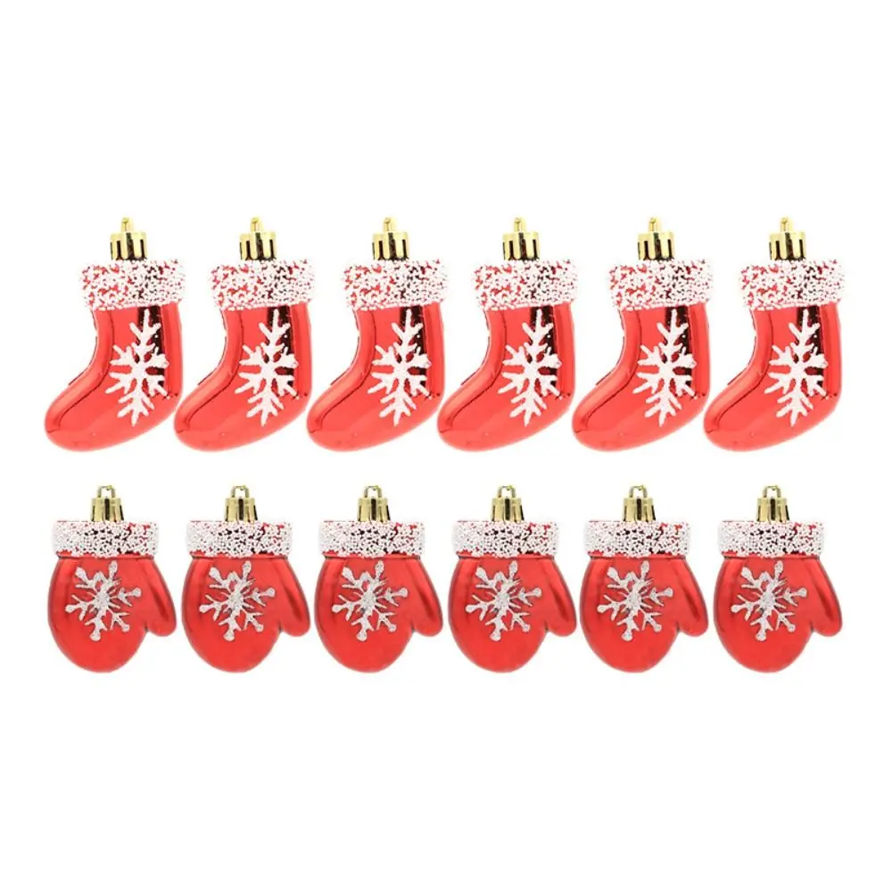 6PCS/Box Painted Gloves Socks Christmas Tree Ornament Plastic DIY Crafts Painted Christmas Gifts Boxes Pendant Pendant