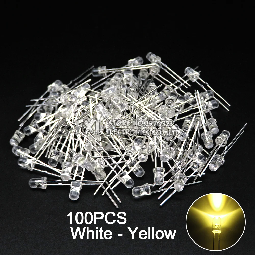 100PCS F3 LED Diode 3MM Sortiertes Kit Weiß Grün Rot Blau Gelb Orange Rosa Lila Warmweiß DIY Kit Leuchtdiode bxv