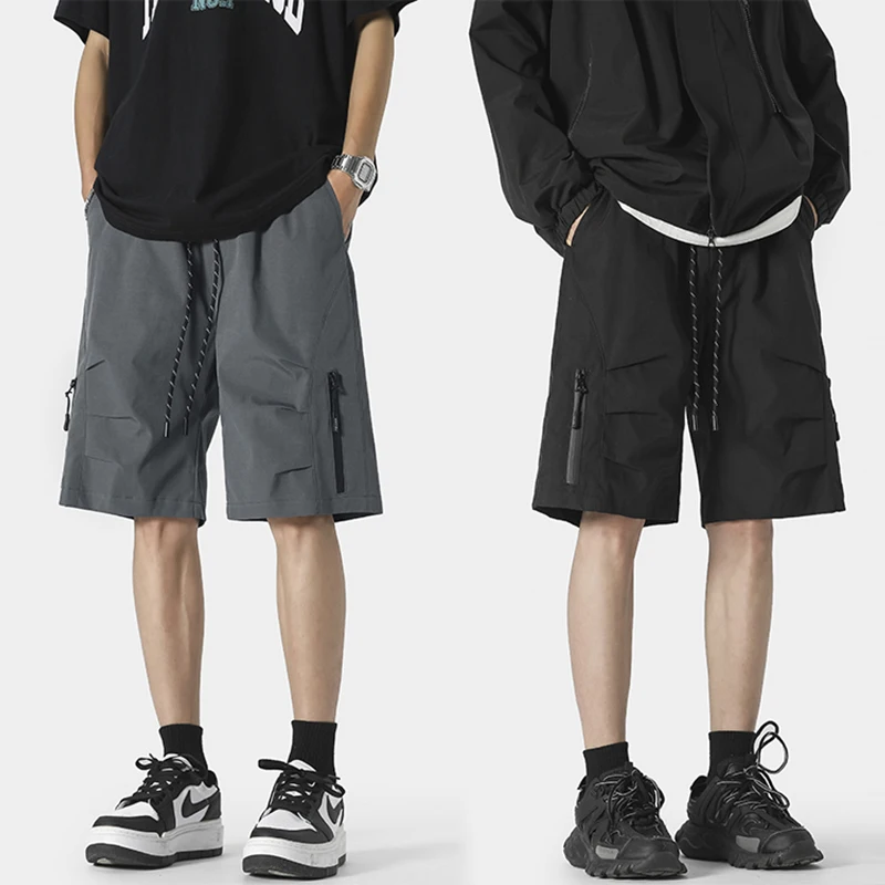 

Мужские повседневные свободные шорты, универсальные модные однотонные спортивные шорты на открытом воздухе, шнурки с эластичной резинкой на талии, пятые брюки