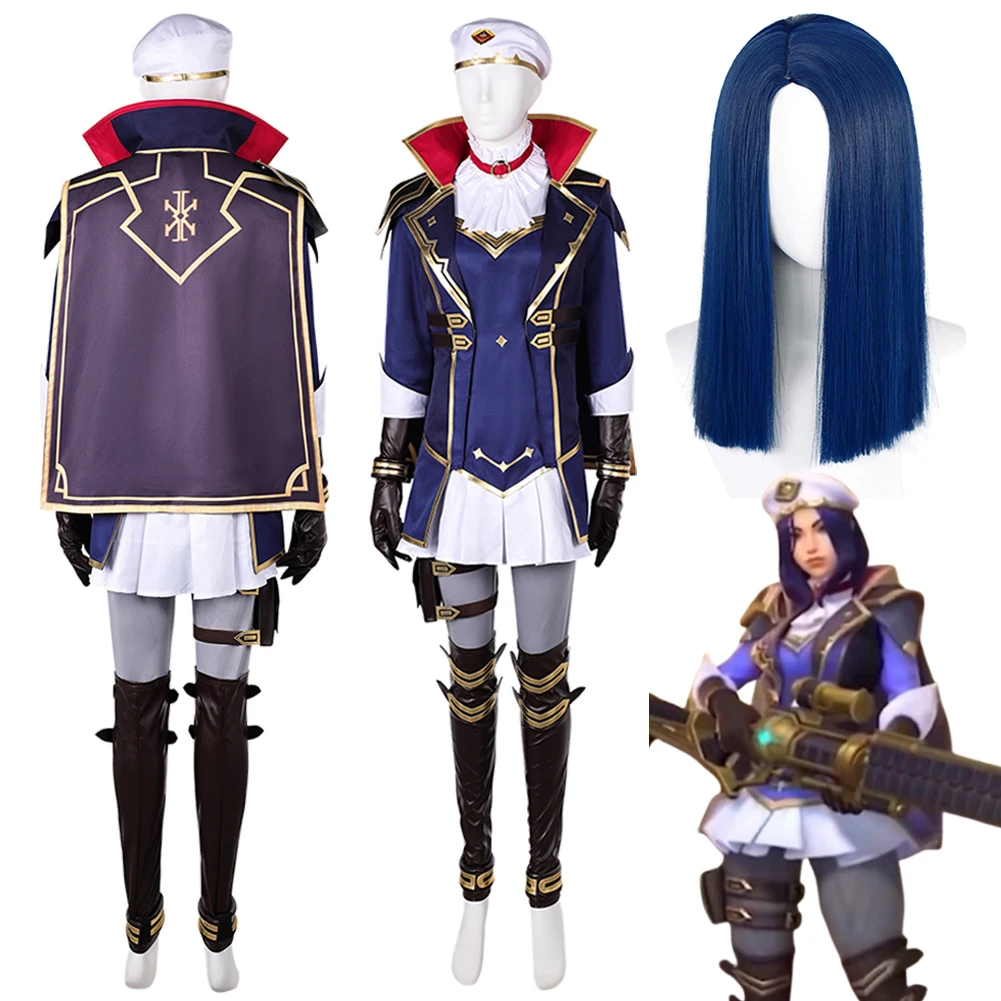 Fancy Arcane Caitlyn Kiramman Cosplay  For Women Stand Collar Clothing Cloak Game LoL TV 2 Sheriff of Piltover Costume Woman