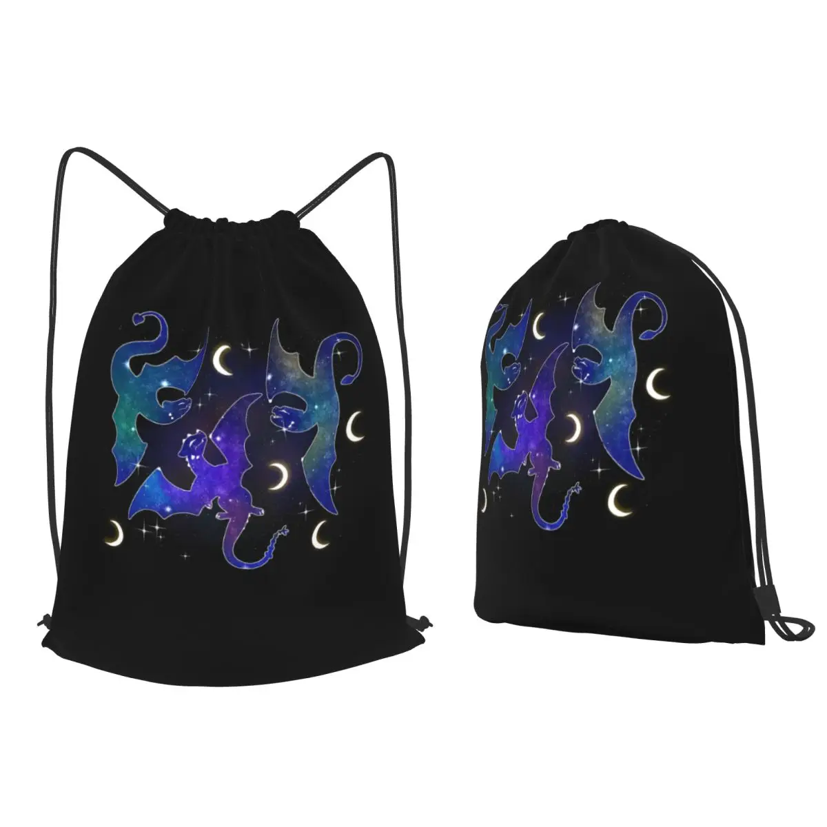 Night Sky Dragons Flying Backpacks Fashion Drawstring Bags Sports Bag Book Bags for Travel School