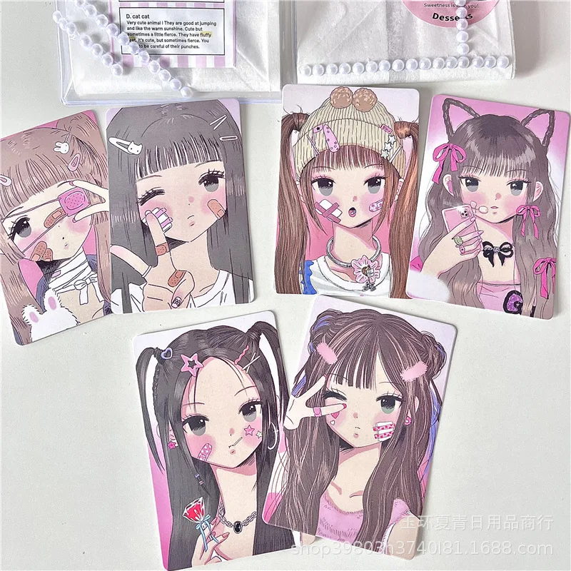 Korean cute girl illustration style character 3 inch hand account decoration small card star chasing ins-style anime card