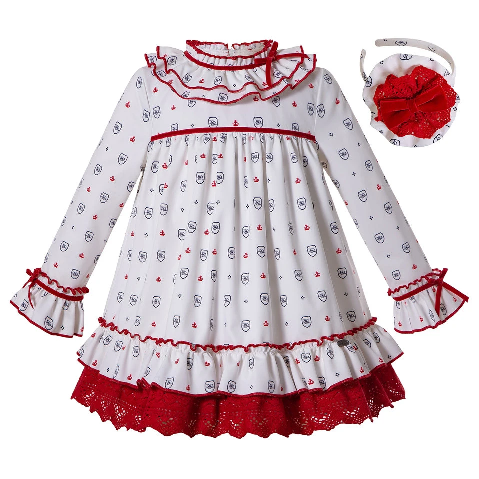 Pettigirl Girls White Red Printed Children Christmas Casual Clothing with Headband