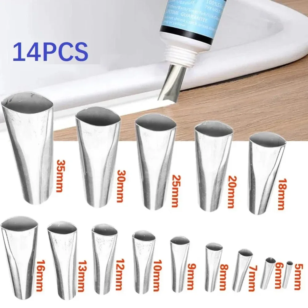 

14x Caulk Nozzle Applicator Caulking Finisher Stainless-Steel Sealant Finishing Tool Kit Caulking Nozzle Sealant Finishing Tools