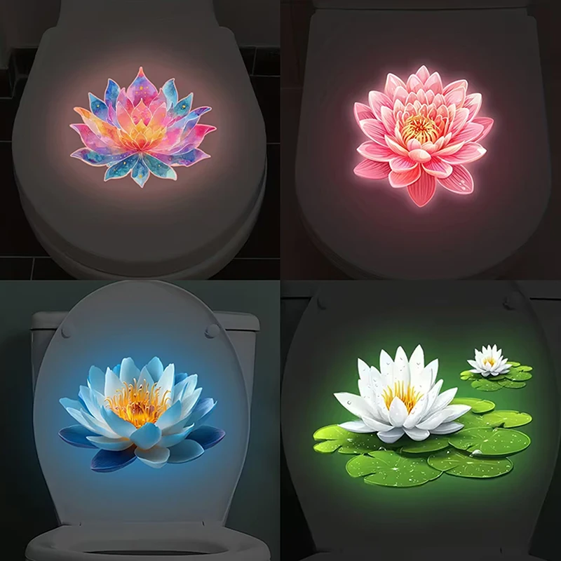 1 Stück im Dunkeln leuchtende Blumen-Toilettendeckelaufkleber, selbstklebend, leuchtend, Badezimmer-Dekor, Nachtleuchten, abnehmbarer Wandaufkleber